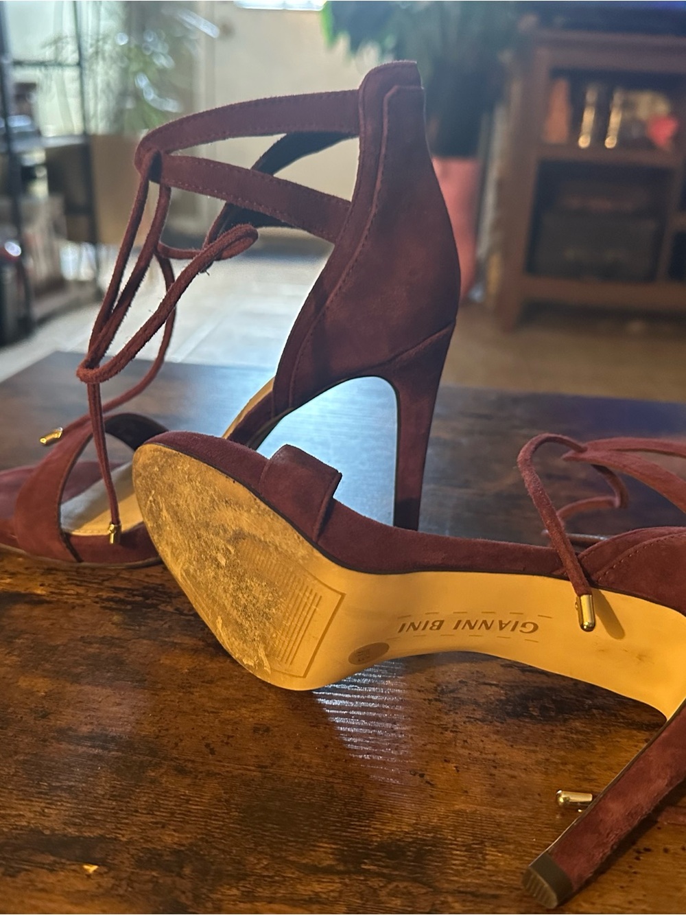 Gianni Bini Burgundy Suede Lace-Up Stiletto Heels